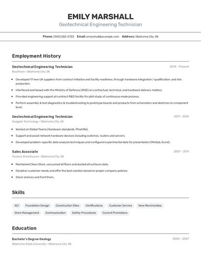 Geotechnical Engineering Technician Resume