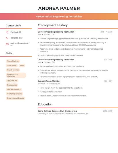 Geotechnical Engineering Technician Resume