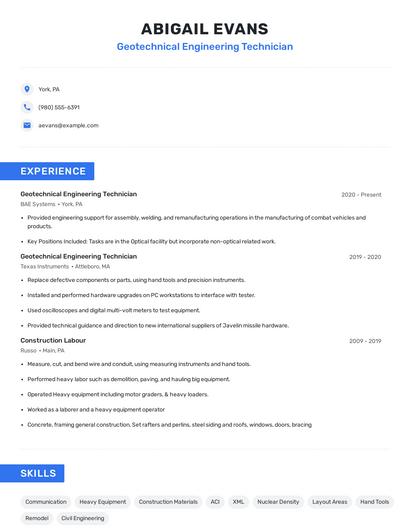 Geotechnical Engineering Technician Resume