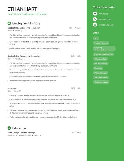 Geotechnical Engineering Technician Resume