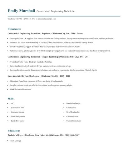 Geotechnical Engineering Technician Resume