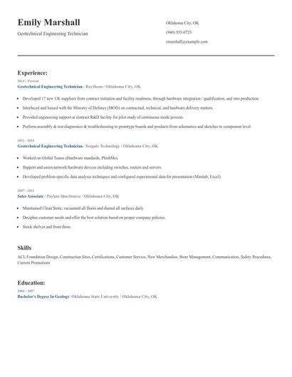 Geotechnical Engineering Technician Resume