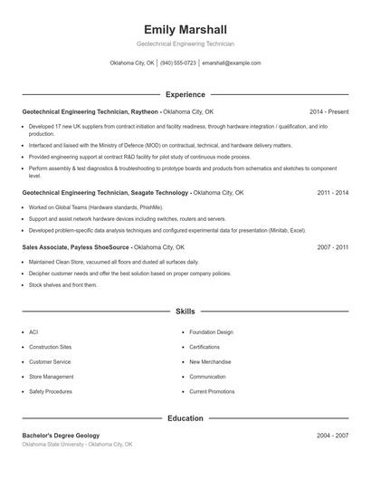 Geotechnical Engineering Technician Resume