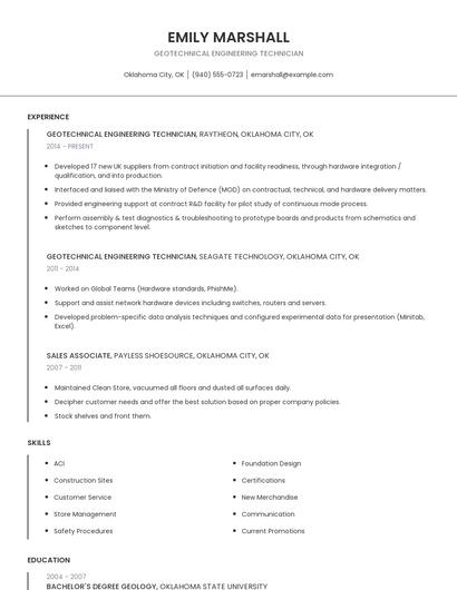 Geotechnical Engineering Technician Resume