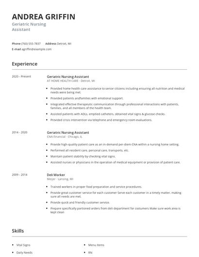 Geriatric Nursing Assistant Resume