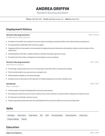 Geriatric Nursing Assistant Resume