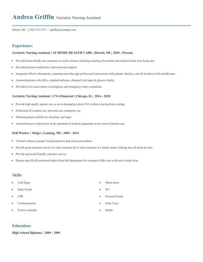 Geriatric Nursing Assistant Resume