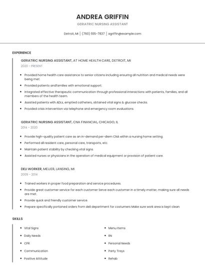 Geriatric Nursing Assistant Resume