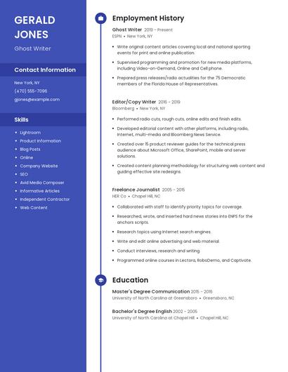 Ghost Writer Resume