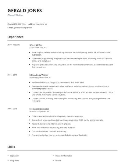 Ghost Writer Resume