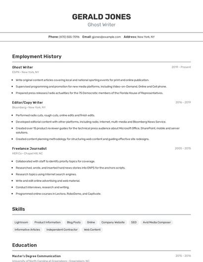 Ghost Writer Resume