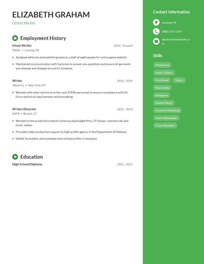 Ghost Writer Resume