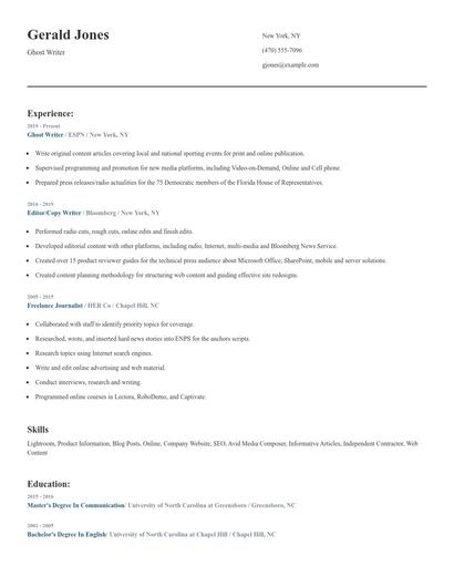 Ghost Writer Resume