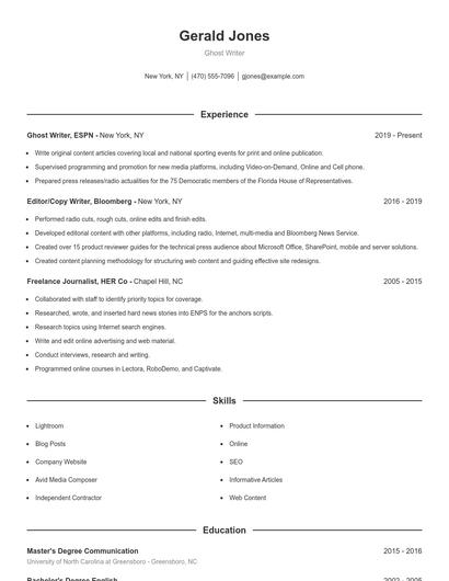 Ghost Writer Resume