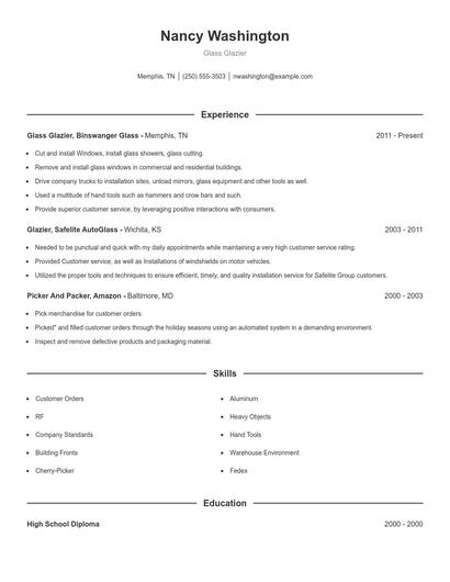 Glass Glazier Resume