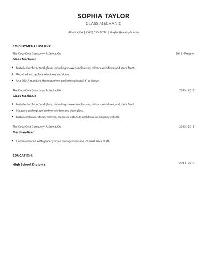 Glass Mechanic Resume
