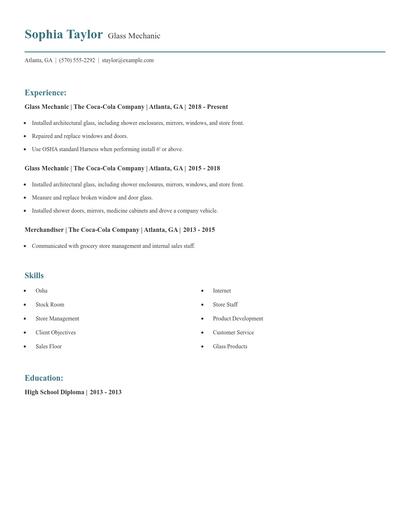 Glass Mechanic Resume