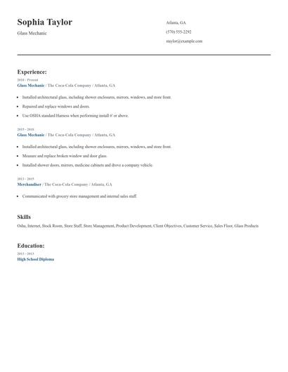 Glass Mechanic Resume