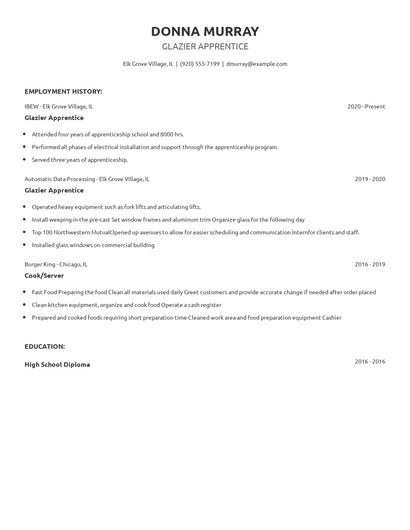 Glazier Apprentice Resume