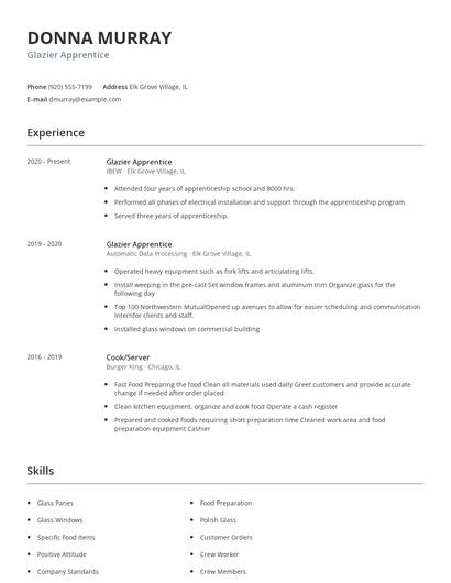 Glazier Apprentice Resume