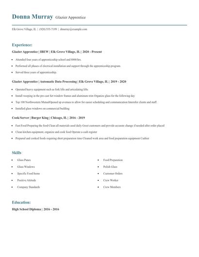 Glazier Apprentice Resume