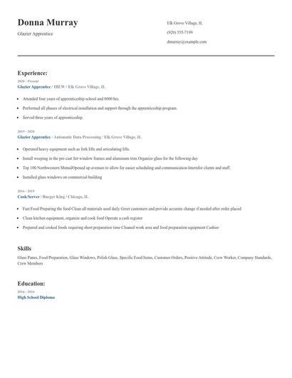 Glazier Apprentice Resume
