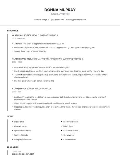 Glazier Apprentice Resume