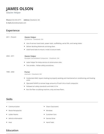 Glazier Helper Resume