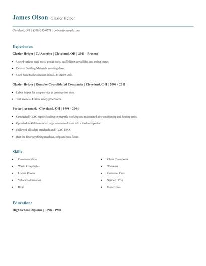 Glazier Helper Resume