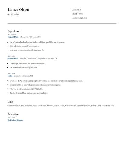 Glazier Helper Resume