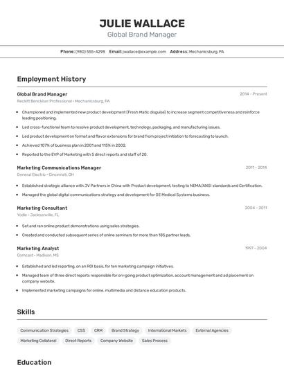 Global Brand Manager Resume