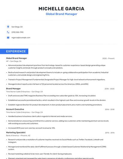 Global Brand Manager Resume
