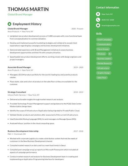 Global Brand Manager Resume