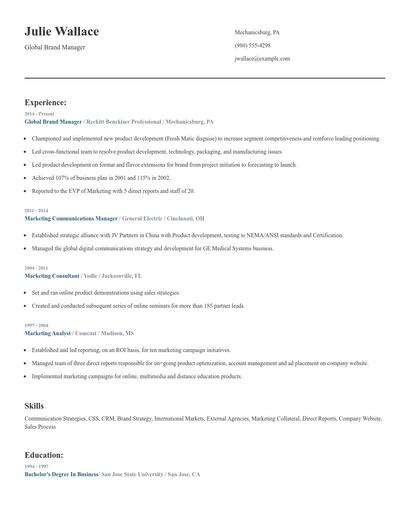 Global Brand Manager Resume