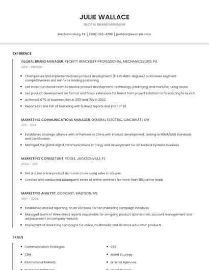 Global Brand Manager Resume