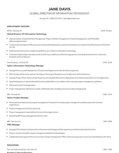 Global Director Of Information Technology Resume