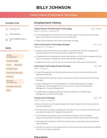 Global Director Of Information Technology Resume