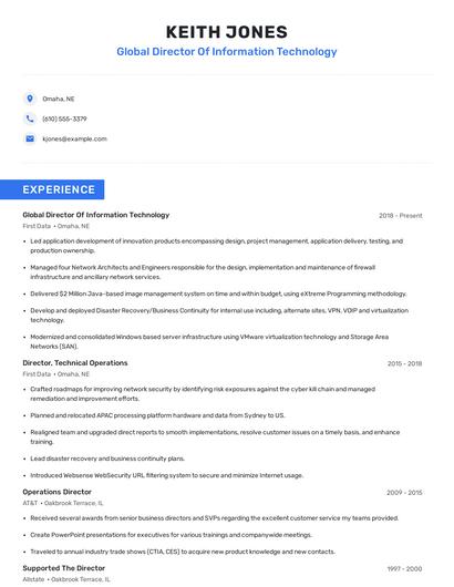 Global Director Of Information Technology Resume