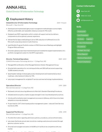 Global Director Of Information Technology Resume