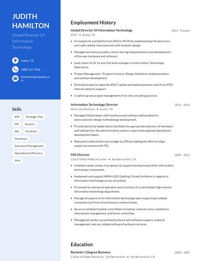 Global Director Of Information Technology Resume