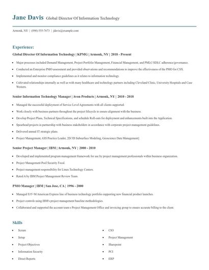Global Director Of Information Technology Resume