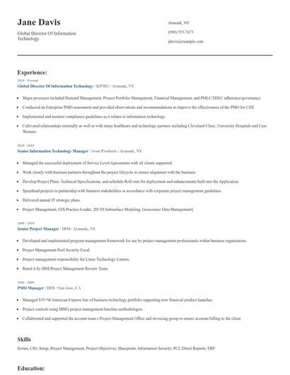 Global Director Of Information Technology Resume