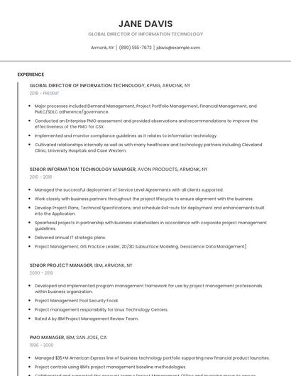 Global Director Of Information Technology Resume