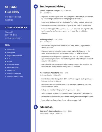 Global Logistics Analyst Resume