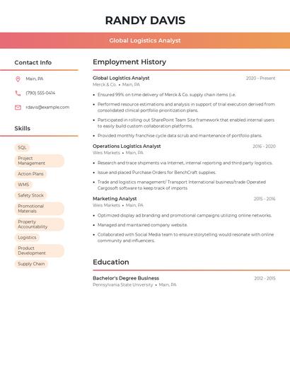 Global Logistics Analyst Resume