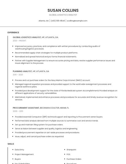 Global Logistics Analyst Resume