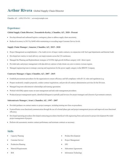 Global Supply Chain Director Resume