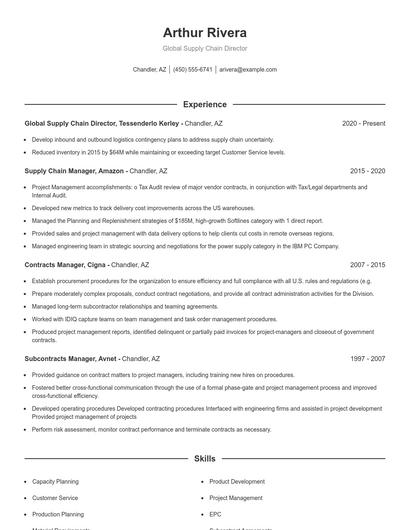 Global Supply Chain Director Resume