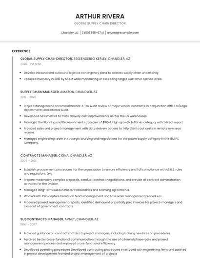 Global Supply Chain Director Resume