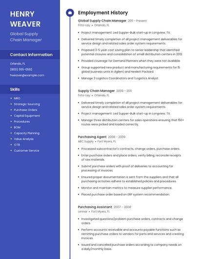 Global Supply Chain Manager Resume